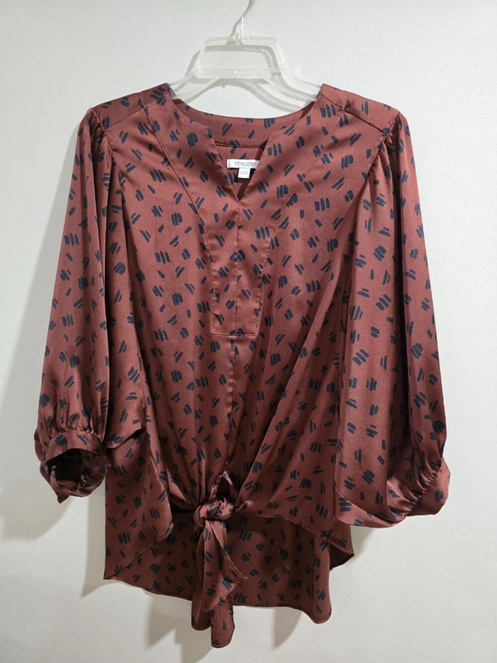 Chicos Ladies Top Brown/Blue 1(M) Career Feminine Artsy Flowy Soft Fall Pullover